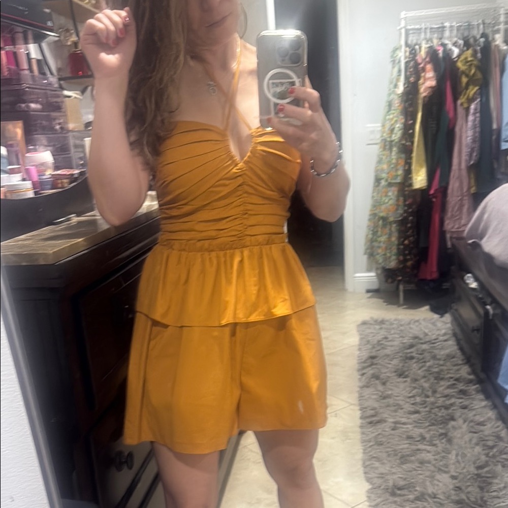 Elegant Mustard Halter Dress romper small